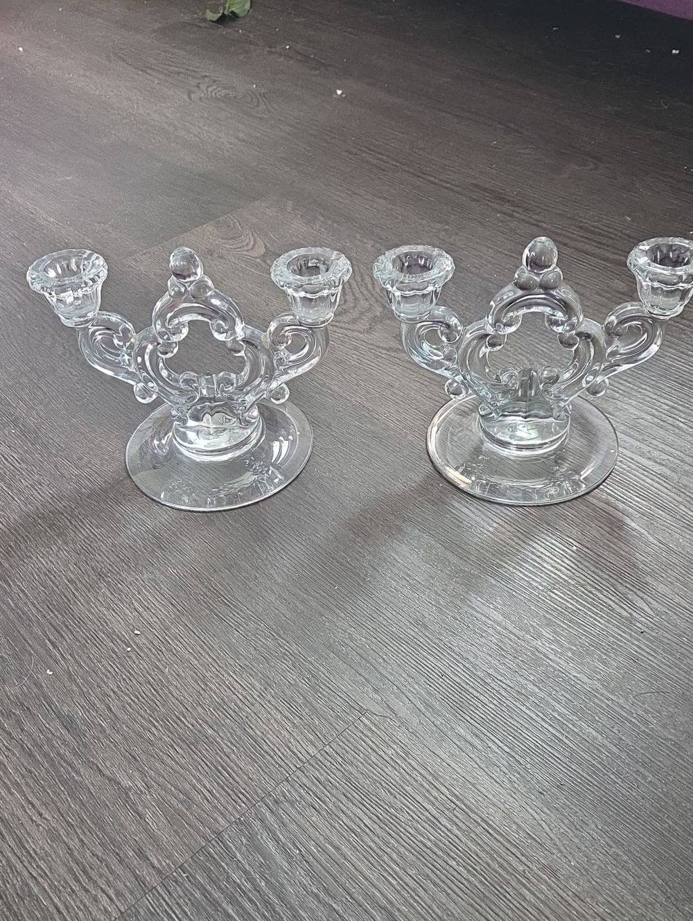Cambridge Glass Line Keyhole pattern Candlestick Set